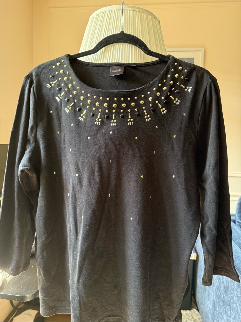 Rafaella Black Scoop Neck Studded Long-Sleeve Top